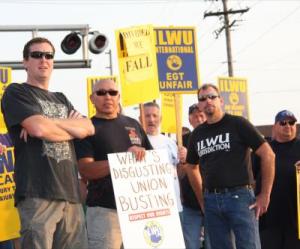Drawing on the principle that “an injury to one is an injury to all,” ILWU longshore and marine workers have used their port power to support the struggles of other unions. But jurisdictional disputes, most notably a 2011 battle with the Operating Engineers over work at a grain terminal in Longview, Washington, have driven a wedge between the militant union and the AFL-CIO. Photo: Dawn Des Brisay. 